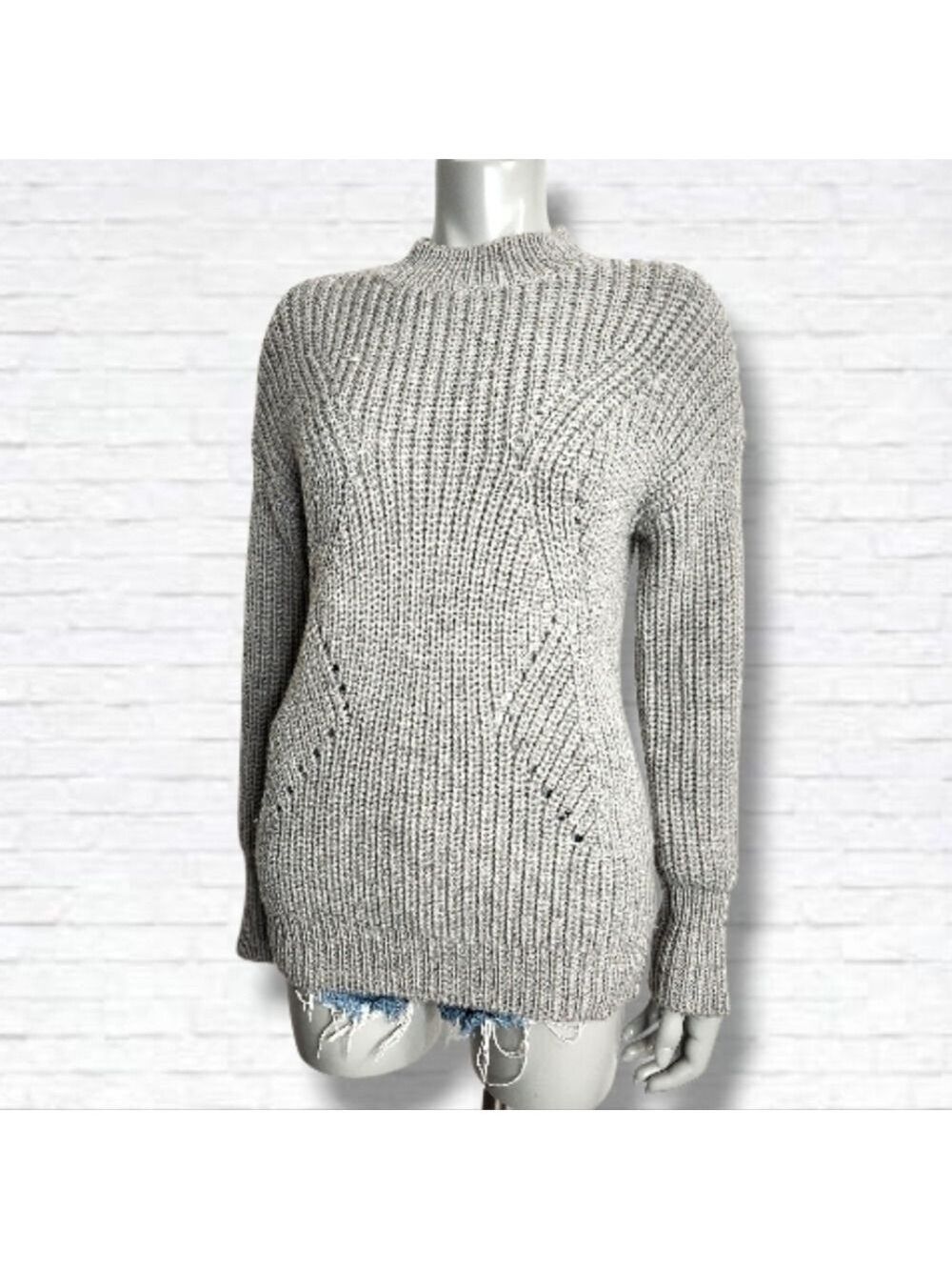Brooks Brothers Grey Wool Mockneck Knit Sweater Size M